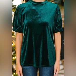 Holiday Velvet Forest Green Blouse